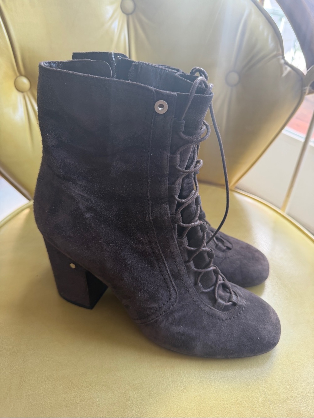 Women’s Laurence Dacade Brown Suede Lace-Up Block Heel Ankle Boots 38
